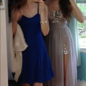 Metallic blue formal swing dress